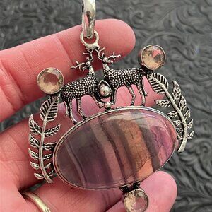 Reindeer Buck Stag Deer Rainbow Fluorite and Morganite Stone Jewelry Crystal Pen